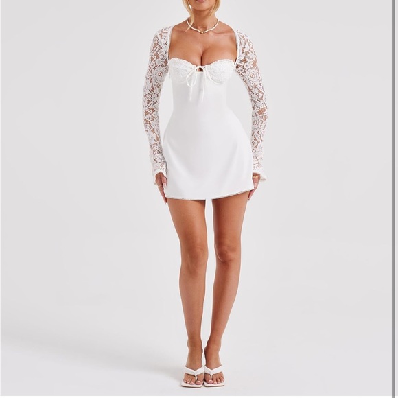 NEW White Lace Sleeve Dress Crochet Ruffle Cute Romantic Flirty Girly Pretty Bow - Picture 4 of 10